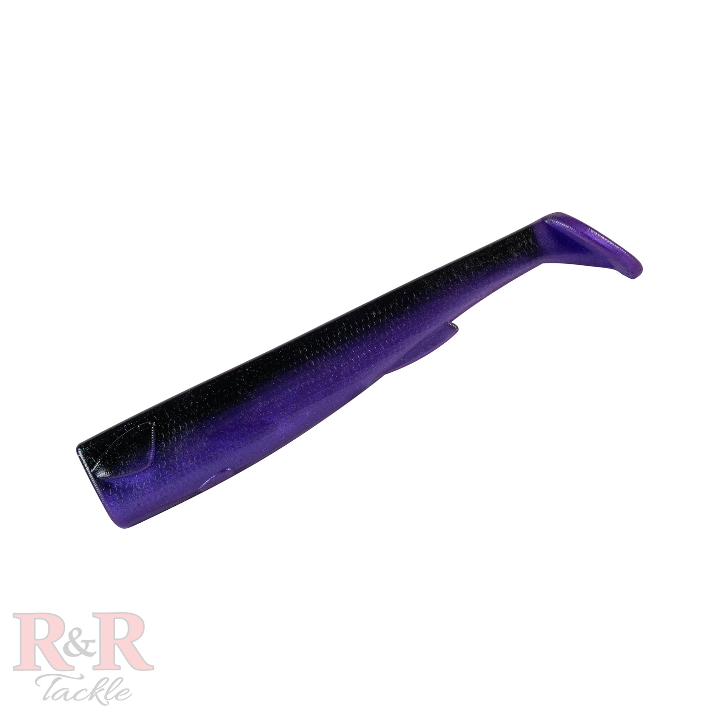 6_SlideBait_Tail_phantom- R&R Tackle Co. | Premium Saltwater Fishing Tackle. These tails are handmade, painted, and coated with a transparent finish to withstand the challenges of saltwater and big predators.