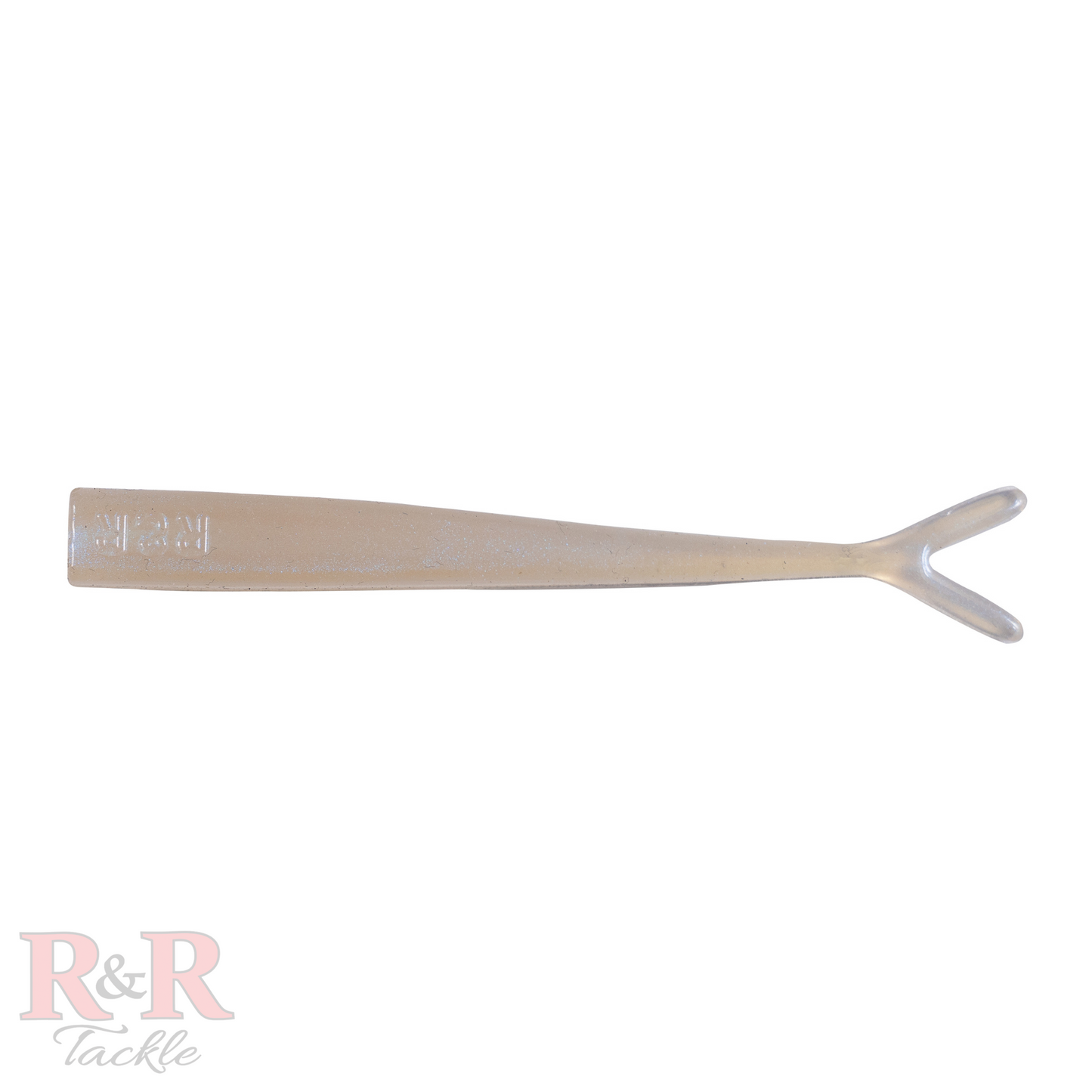 Minnow_Fluke_Tail-Hi-Lite Blue - R&R Tackle Co. | Premium Saltwater Fishing Tackle. A top shot of a Hi-Lite Blue Jerkbait designed to mimic a minnow, featuring a streamlined, elongated body with a split tail. The bait has a translucent, shimmering finish, making it an excellent choice for attracting predator fish like snook, tarpon, redfish, and trout.