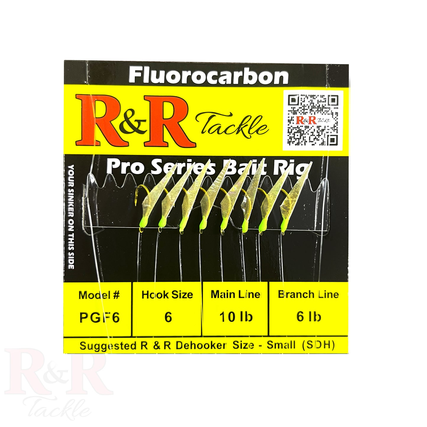 PGF 6 Tournament Series Fluorocarbon Bait Rigs - R&R Tackle Co. | Premium Saltwater Fishing Tackle. 10lb fluorocarbon main line with 6lb branch lines for stealthy bait presentation