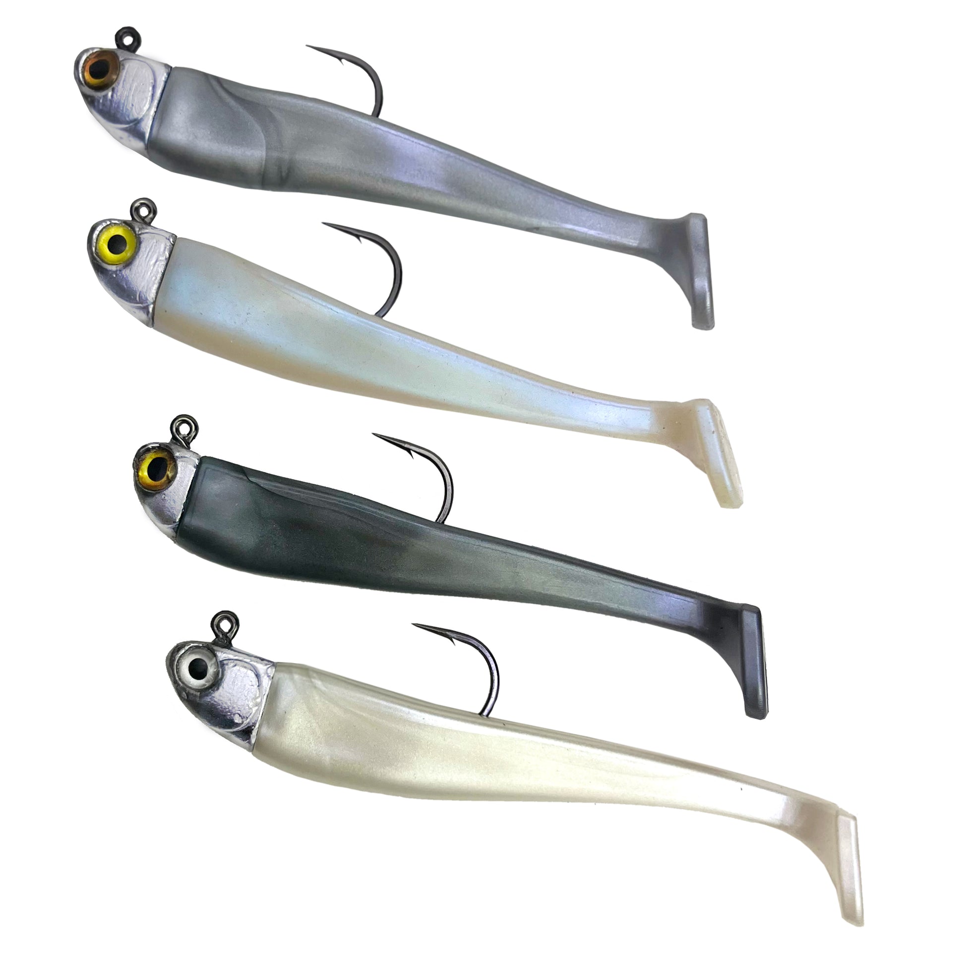 R&R Tackle Co. | Premium Saltwater Fishing Tackle. Rigged Bulk Swim baits, Silver, HI lite blue, Dark Silver, and  Pearl.