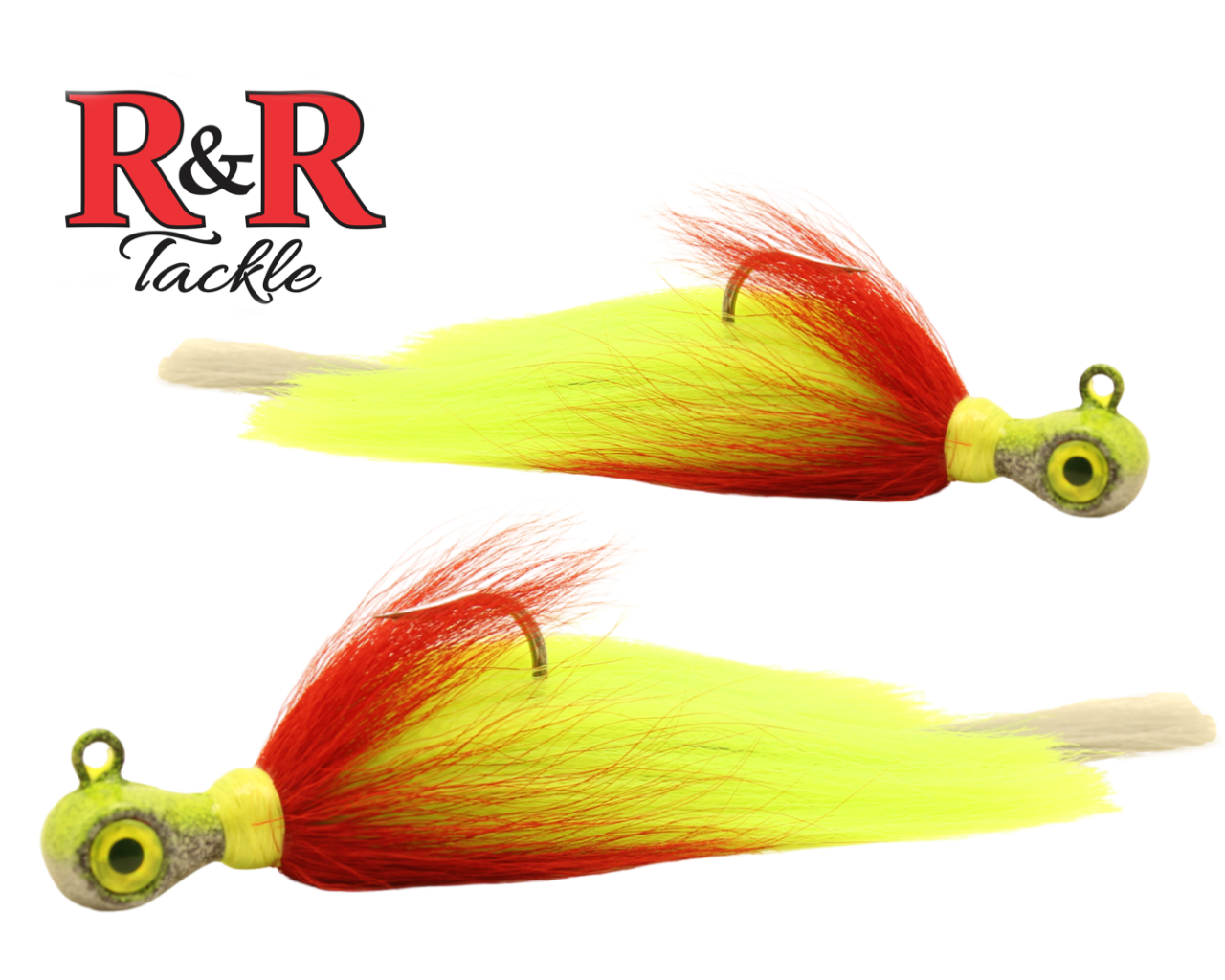 Hand tied with a combination of bucktail and nylon hair. The bucktail absobs water which makes it fluff and a real wide presentation mixed with the crimped nylon that creates that vibration which fish love on the flarehawks. Combined with a 3D eye, 3x Strong 9/0 duratin mustad hook and super tough clear coat to go that extra step to protect the paint job