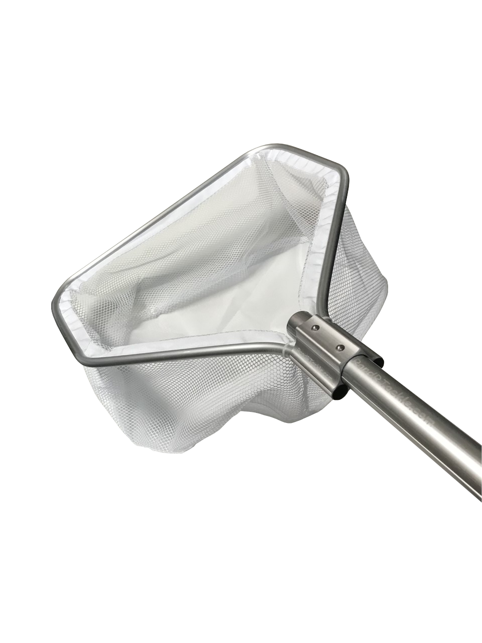 These bait nets are made with double layers of white fine mesh which help reduce slime coat removal and scare the fish less than black nets. The double layer design extends the life of the net. The benefit this net offers over the wet net is less water resistance in the tank and less weight involved in the fish transfer, since this net does not retain water. Silver handles with plastic grip.