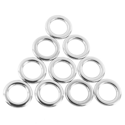 Polished Stainless Steel Kite Rings - R&R Tackle Co. | Premium Saltwater Fishing Tackle. in 10-packs offer a high-quality solution for anglers looking to improve the efficiency of their kite fishing system. These rings are specifically designed for use with R&R's M2 clip sets but are also compatible with other clip systems. Each ring features a rounded and polished finish that reduces friction as the fishing line passes through, resulting in a smoother and more efficient performance during fishing.