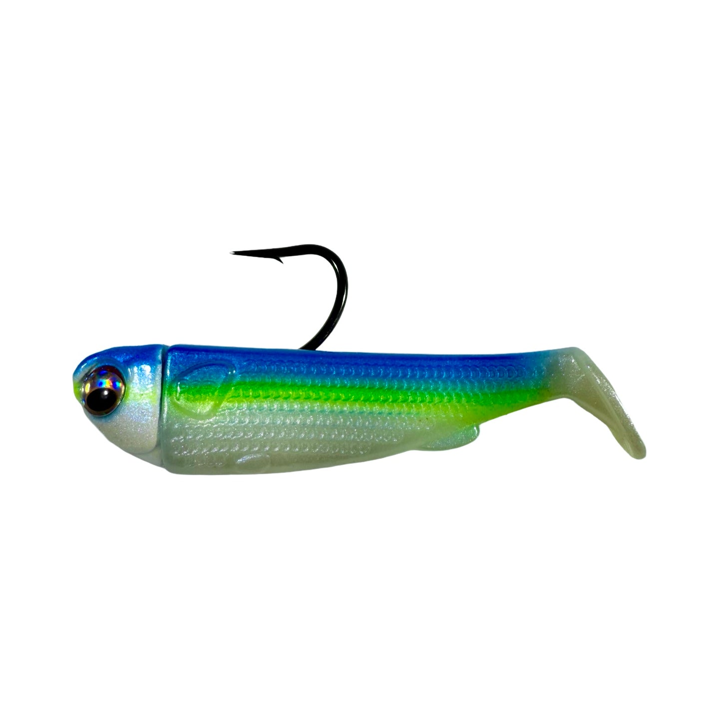 R&R Tackle Slide Bait 3inch Chartreuse shad , extra-strong 2X 4/0 black nickel hook, Line through, Pre-Rigged