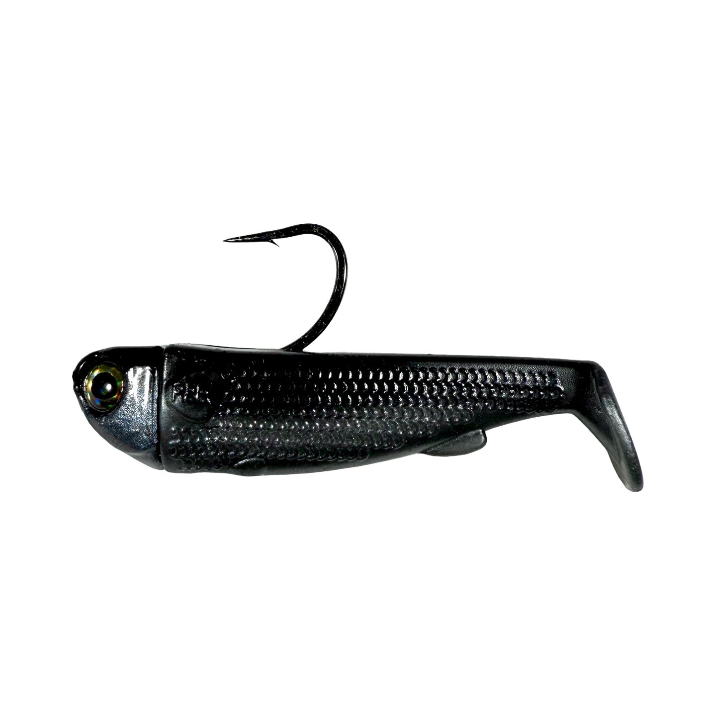 R&R Tackle Slide Bait 3inch Gun Metal , extra-strong 2X 4/0 black nickel hook, Line through, Pre-Rigged
