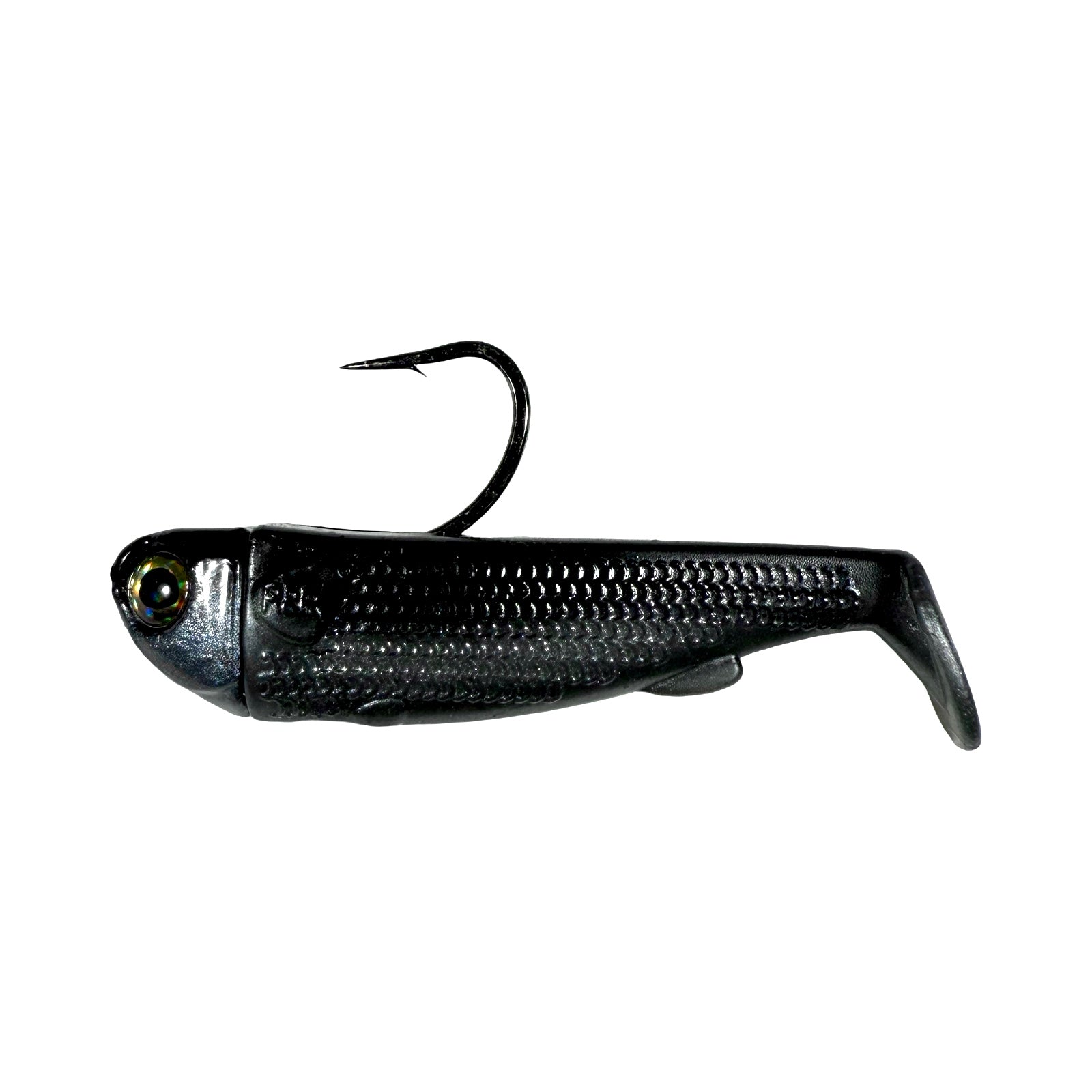 R&R Tackle Slide Bait 3inch Gun Metal , extra-strong 2X 4/0 black nickel hook, Line through, Pre-Rigged