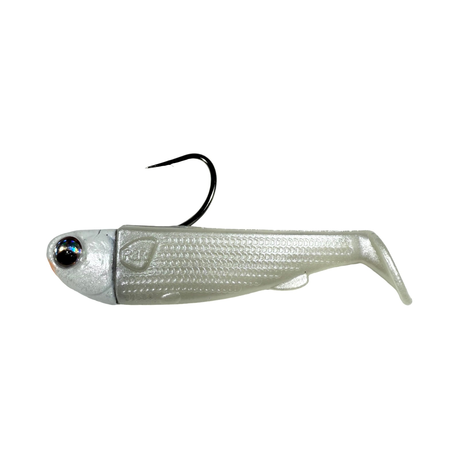 R&R Tackle Slide Bait 3inch Pearl, extra-strong 2X 4/0 black nickel hook, Line through, Pre-Rigged