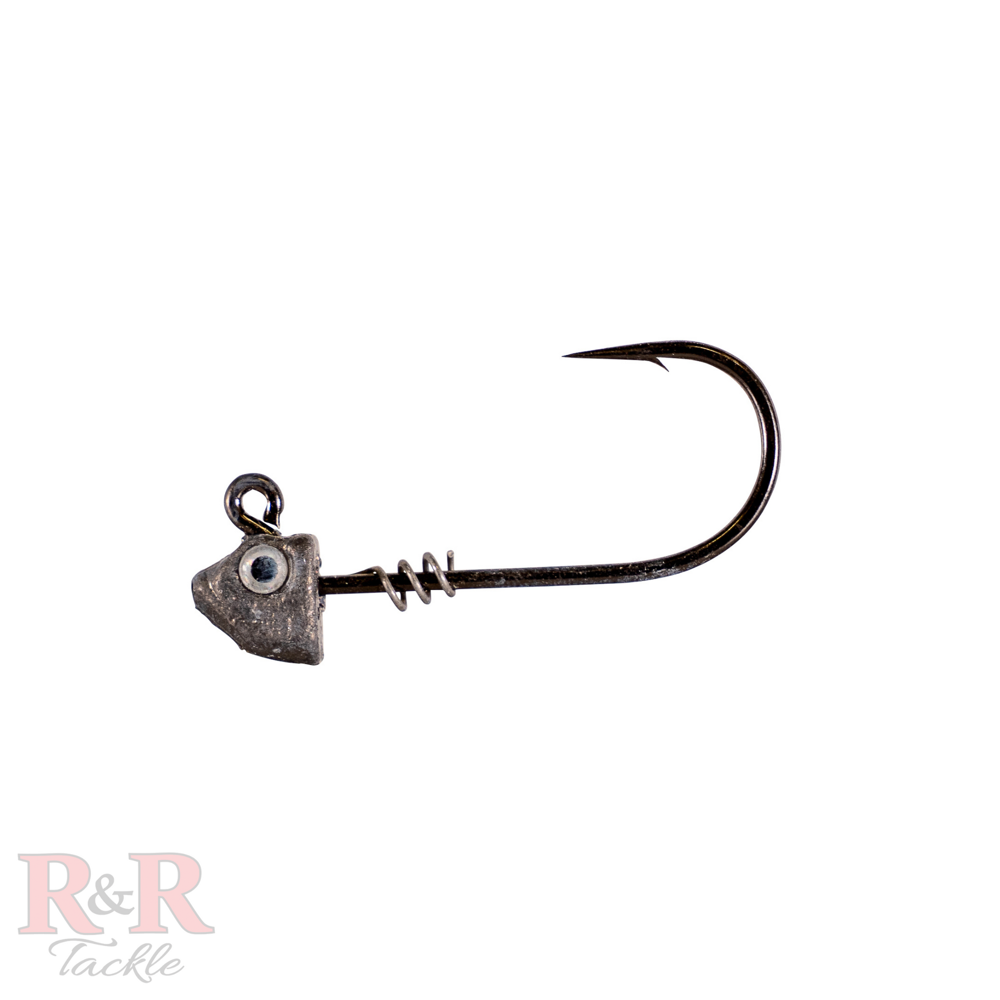 1/4 oz Jighead - R&R Tackle Co. | Premium Saltwater Fishing Tackle. A detailed view of a 1/4 oz jighead with a screwlock feature that tightly grips the bait, reducing the risk of it slipping off. This jighead is tailor-made to pair with R&R Tackle Minnow tails, ensuring a durable and secure fishing rig.