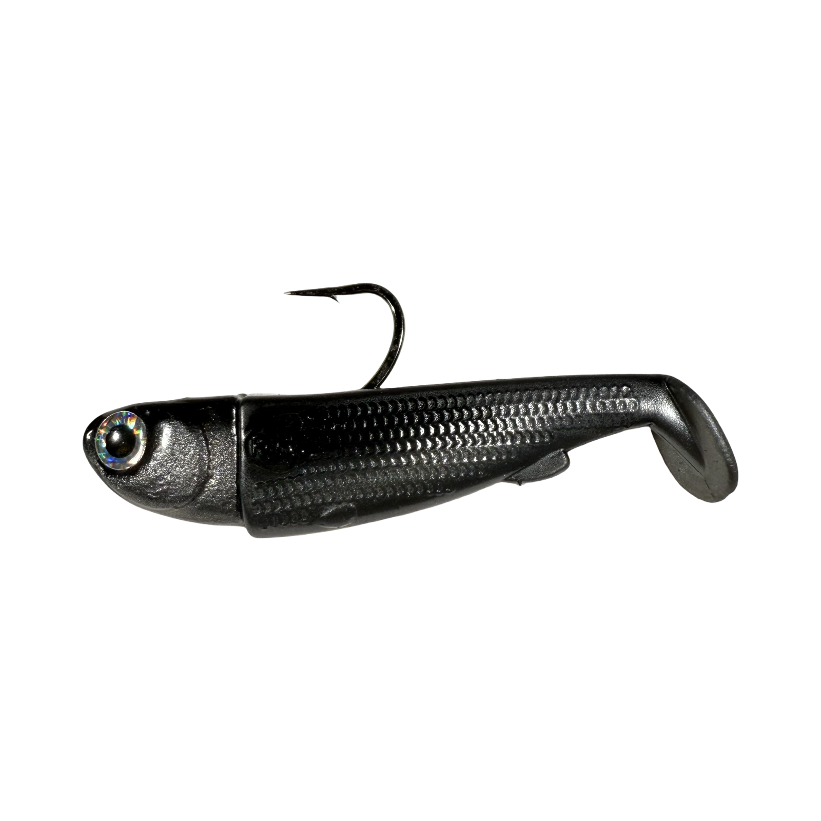 R&R Tackle Slide Bait 3inch Gun Metal, extra-strong 2X 4/0 black nickel hook, Line through, Pre-Rigged