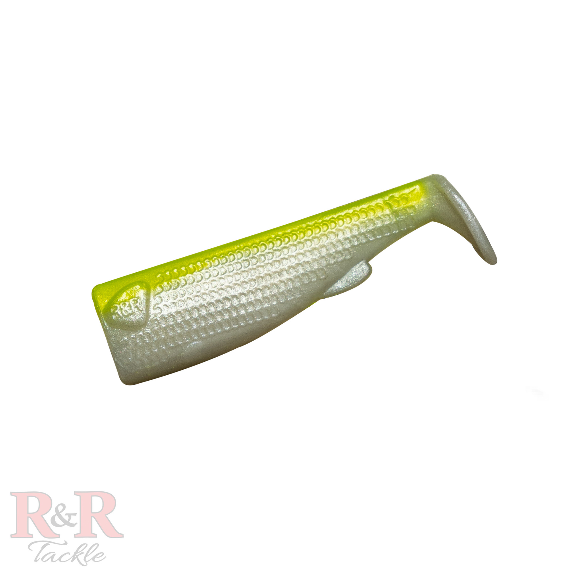 3_SlideBaitTail-Lemon-R&R Tackle Co. | Premium Saltwater Fishing Tackle. Compatible with Mustad Jhook, circle hook, or your choice of hook. 