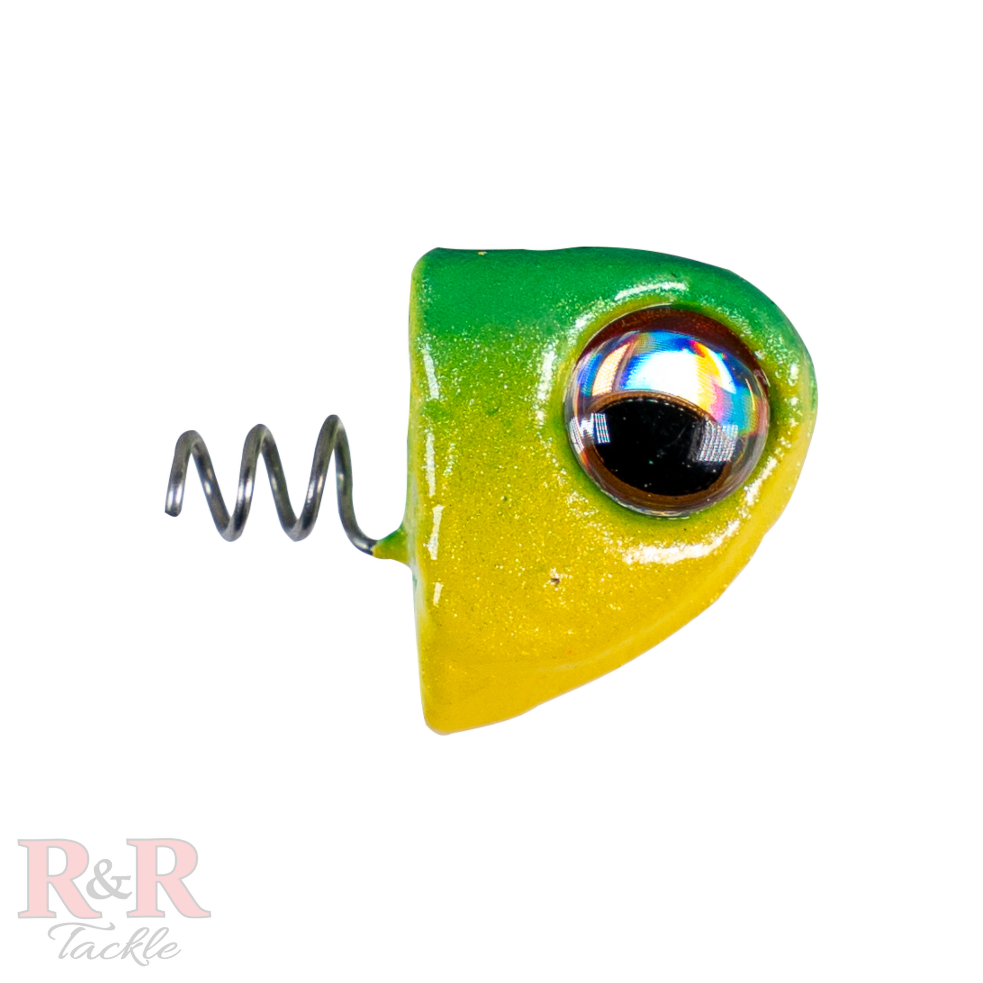3" SlideBait Jighead- Avocado- R&R Tackle Co. | Premium Saltwater Fishing Tackle. Unique through-line design for increased effectiveness and durability. The jighead screws onto the soft plastic tail, preventing damage and extending the life of the lure. 