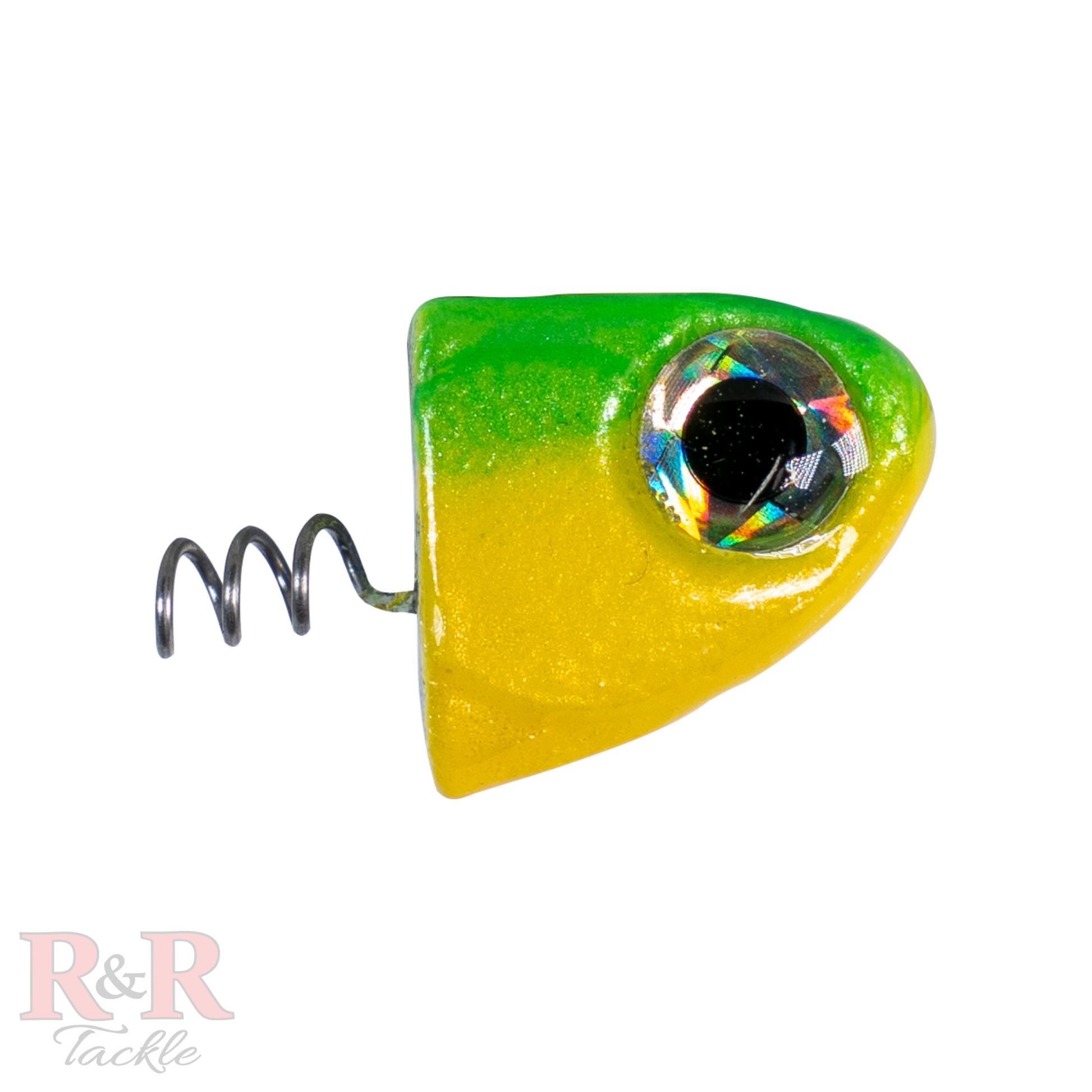 3" SlideBait Jighead- Avocado- R&R Tackle Co. | Premium Saltwater Fishing Tackle. Unique through-line design for increased effectiveness and durability. The jighead screws onto the soft plastic tail, preventing damage and extending the life of the lure. 