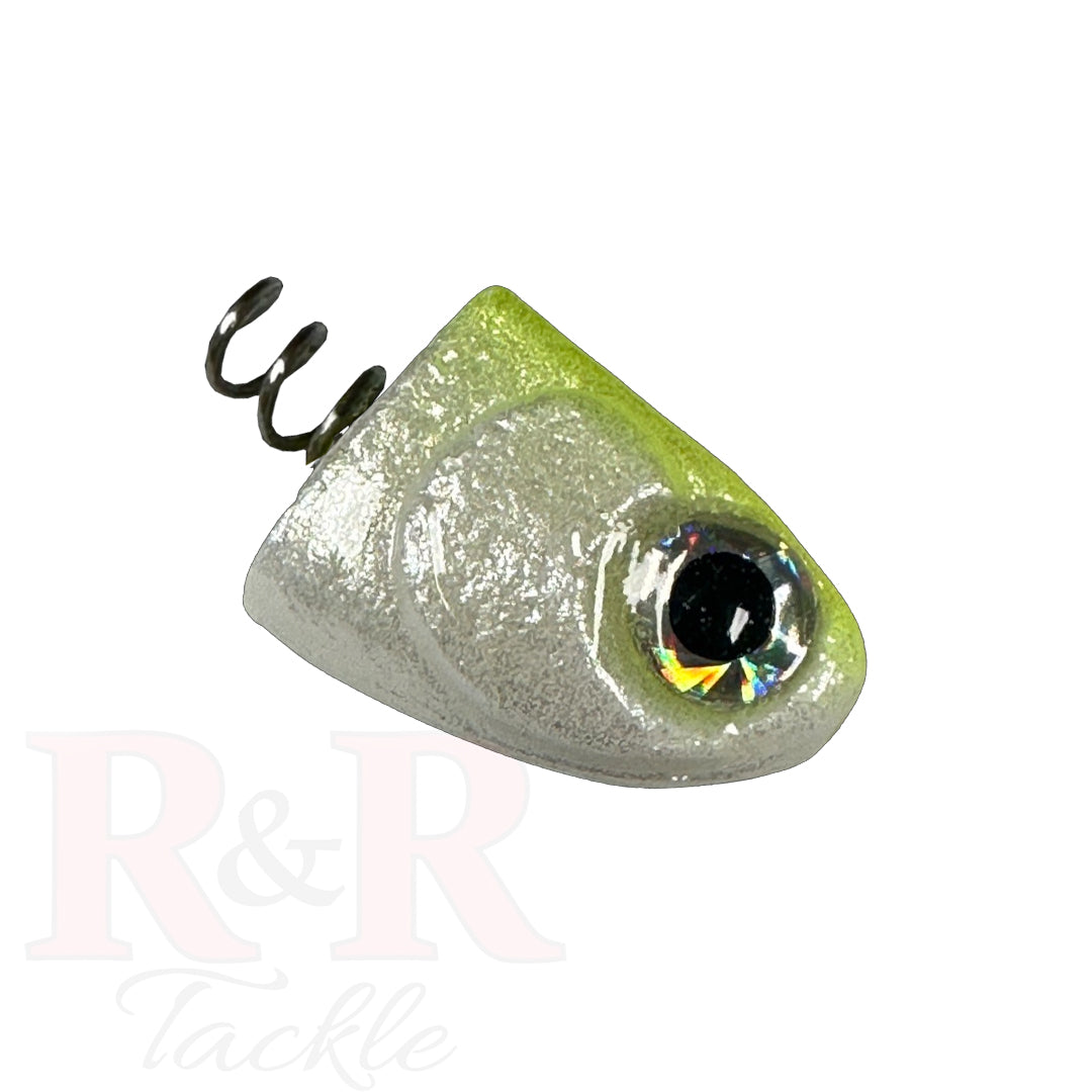 3" SlideBait Jighead- Lemon- R&R Tackle Co. | Premium Saltwater Fishing Tackle. The jighead design allows you to choose the hook that best fits your fishing line and underwater terrain.  