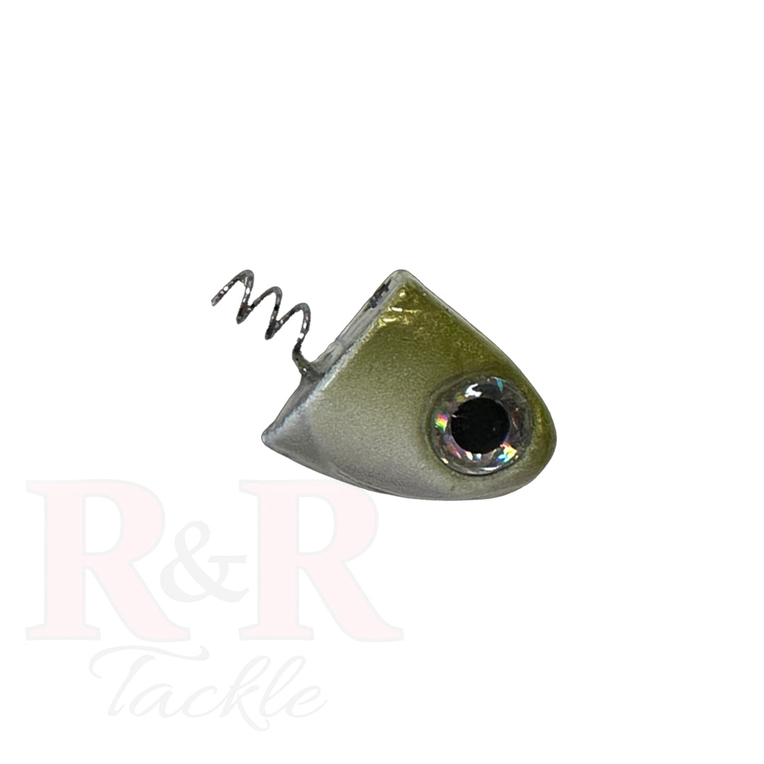 3" SlideBait Jighead- Olive- R&R Tackle Co. | Premium Saltwater Fishing Tackle. Unique through-line design for increased effectiveness and durability. 