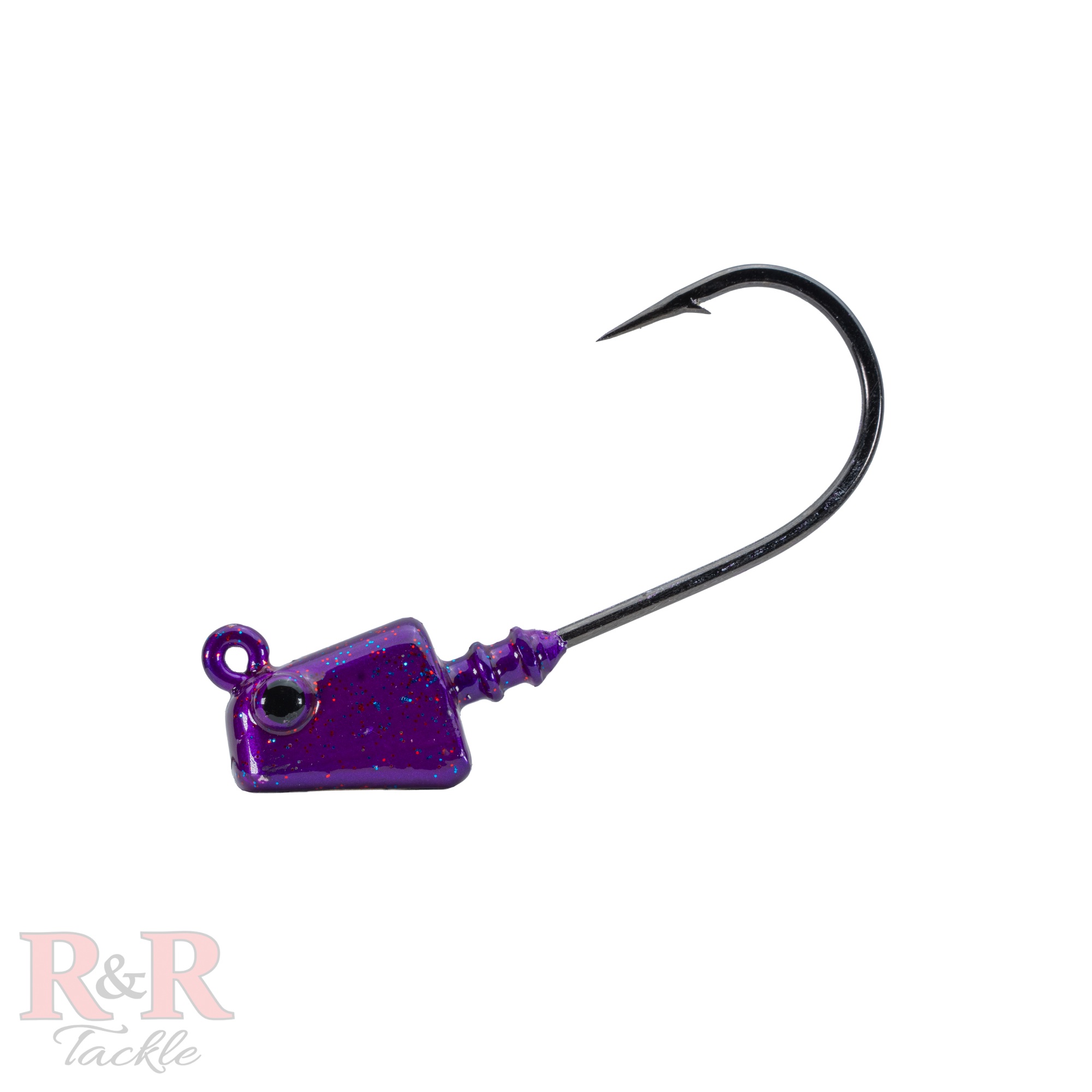 R&R Tackle Shrimp Jig Head 3in, Grape, Mustad black nickel hook 2x strong, .75 OZ 