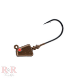 R&R Tackle Shrimp Jig Head 3in, Root Beer, Mustad black nickel hook 2x strong, .75 OZ 