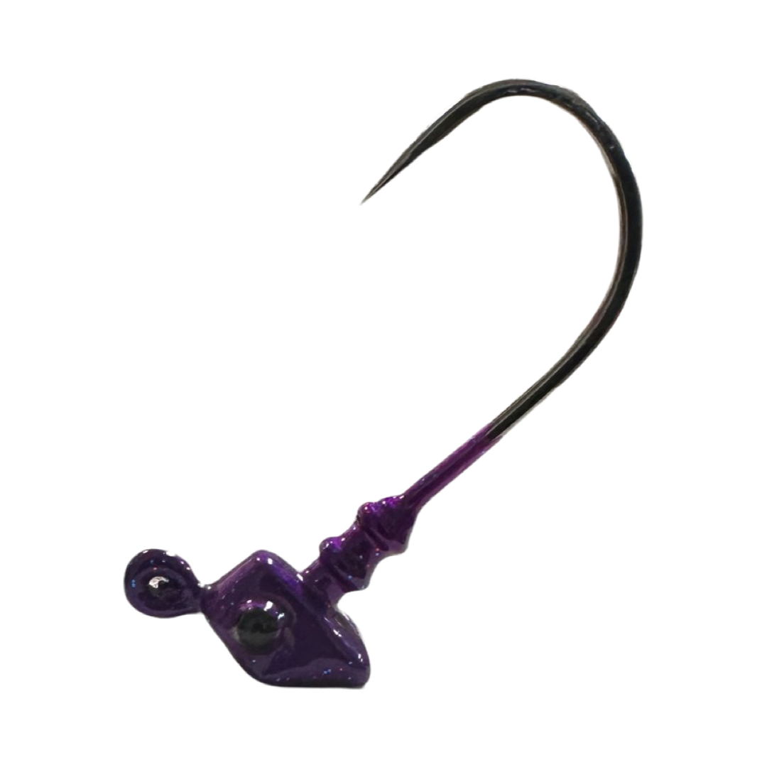 3inShrimp_Jig-Grape -R&R Tackle Co. | Premium Saltwater Fishing Tackle.  These high-performance jigheads, combined with ultra-strong Mustad hooks, are the perfect choice for anglers targeting large species like tarpon and snook.