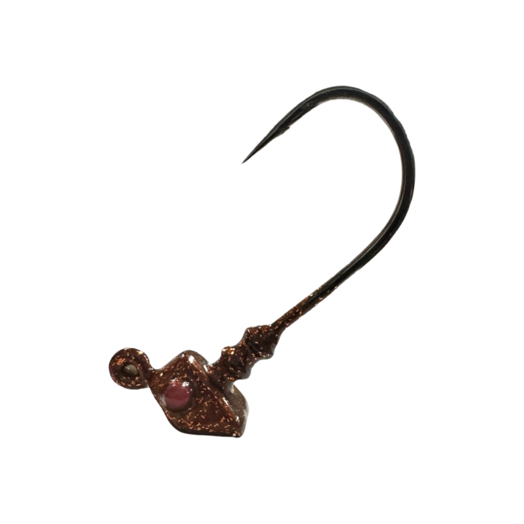 3inShrimp_Jig-RootBeer - R&R Tackle Co. | Premium Saltwater Fishing Tackle.  Built with Mustad Black Nickel 2X Strong hooks, these jigheads offer superior strength, reliable penetration, and long-lasting durability in tough saltwater environments.