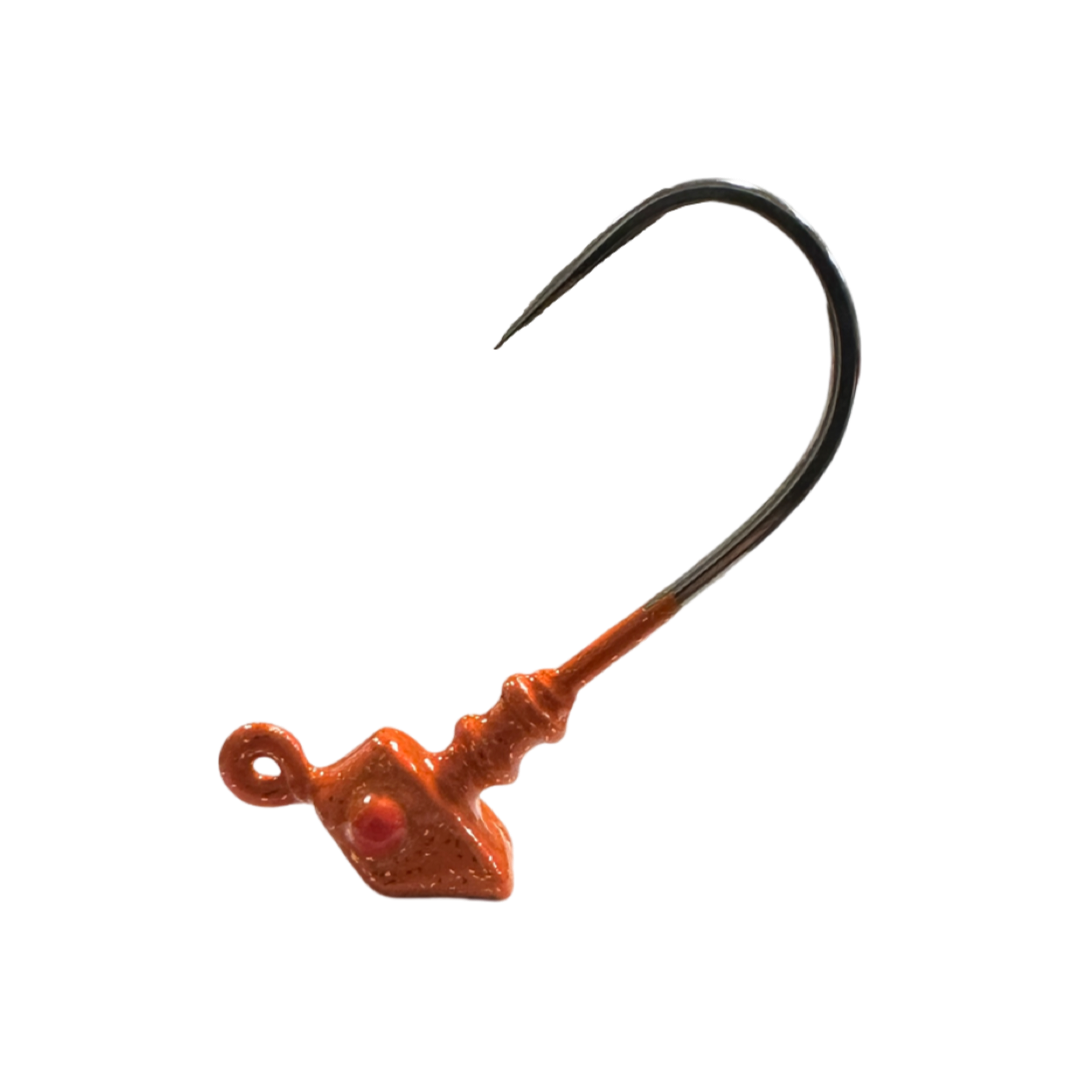 3inShrimp_Jig-Tangerine -R&R Tackle Co. | Premium Saltwater Fishing Tackle. Shrimp Jig head with a black nickel hook.