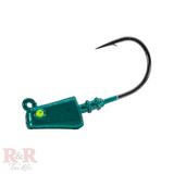 R&R Tackle Shrimp Jig Head 4in, Aqua, Mustad black nickel hook 2x strong, 1.5 OZ 