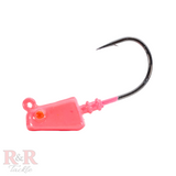 R&R Tackle Shrimp Jig Head 4in, flamingo, Mustad black nickel hook 2x strong, 1.5 OZ 