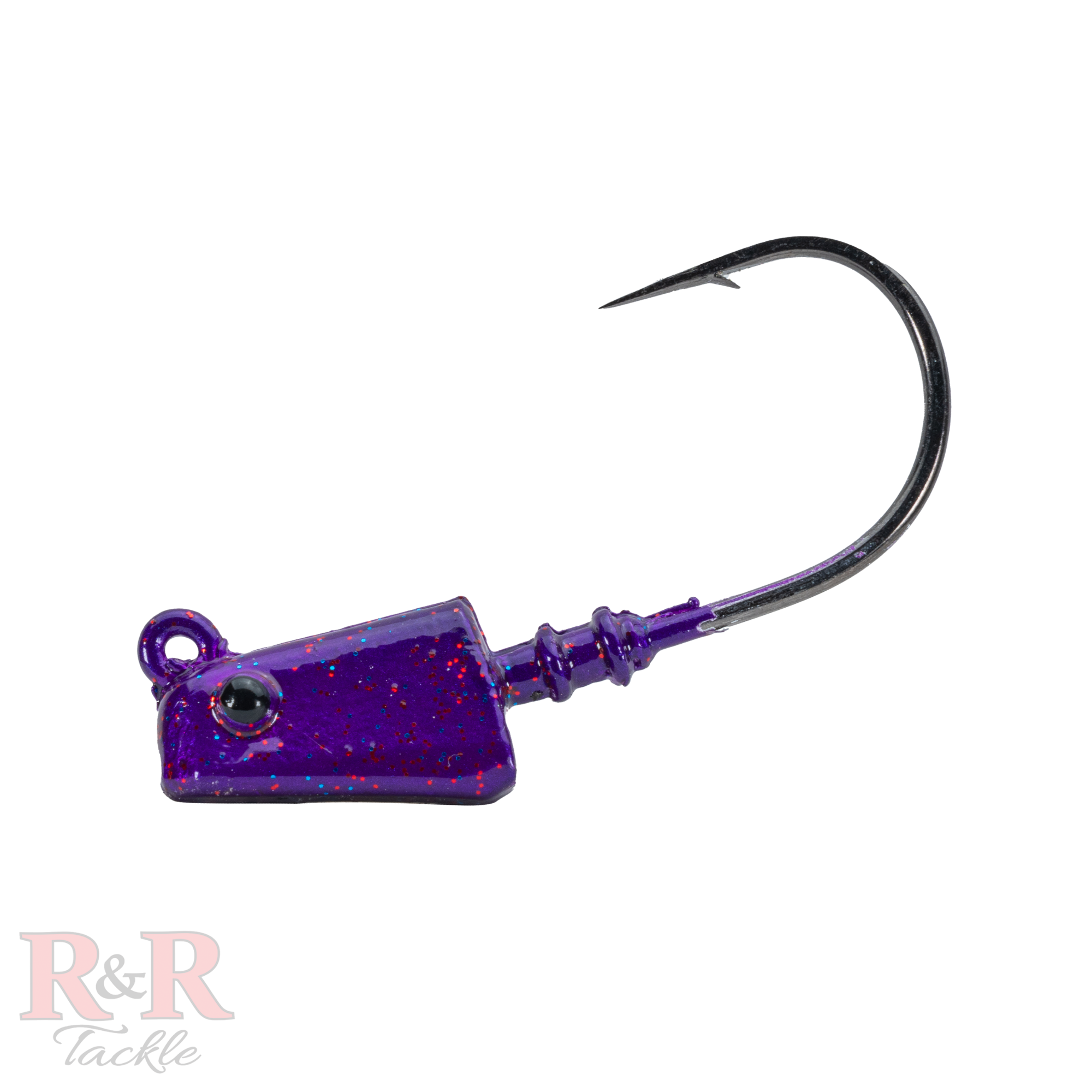 R&R Tackle Shrimp Jig Head 4in, Grape, Mustad black nickel hook 2x strong, 1.5 OZ 