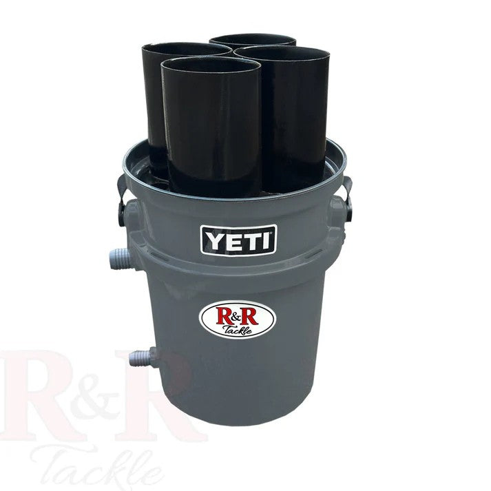 R&R Tackle Bonito Bucket, oval design to stop baits from spinning, painted black to lower bait stress, yeti bucket,