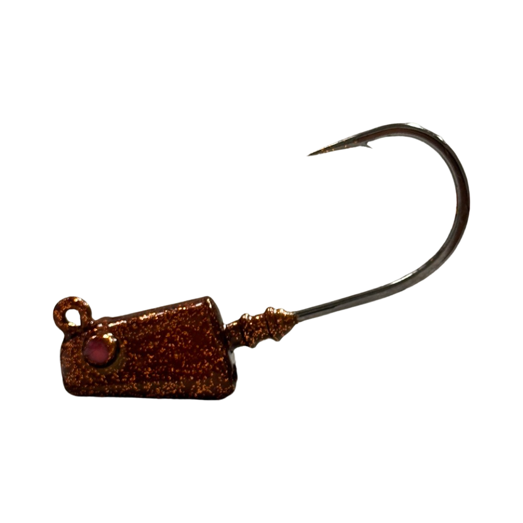 4inShrimp_Jig-RootBeer- R&R Tackle Co. | Premium Saltwater Fishing Tackle.   Designed to handle strong current conditions where lighter shrimp baits can’t stay in place. 