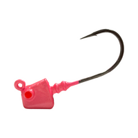 4inShrimp_Jig_Flamingo- R&R Tackle Co. | Premium Saltwater Fishing Tackle. Built with Mustad Black Nickel 2X Strong hooks, these jigheads offer superior strength, reliable penetration, and long-lasting durability in tough saltwater environments.