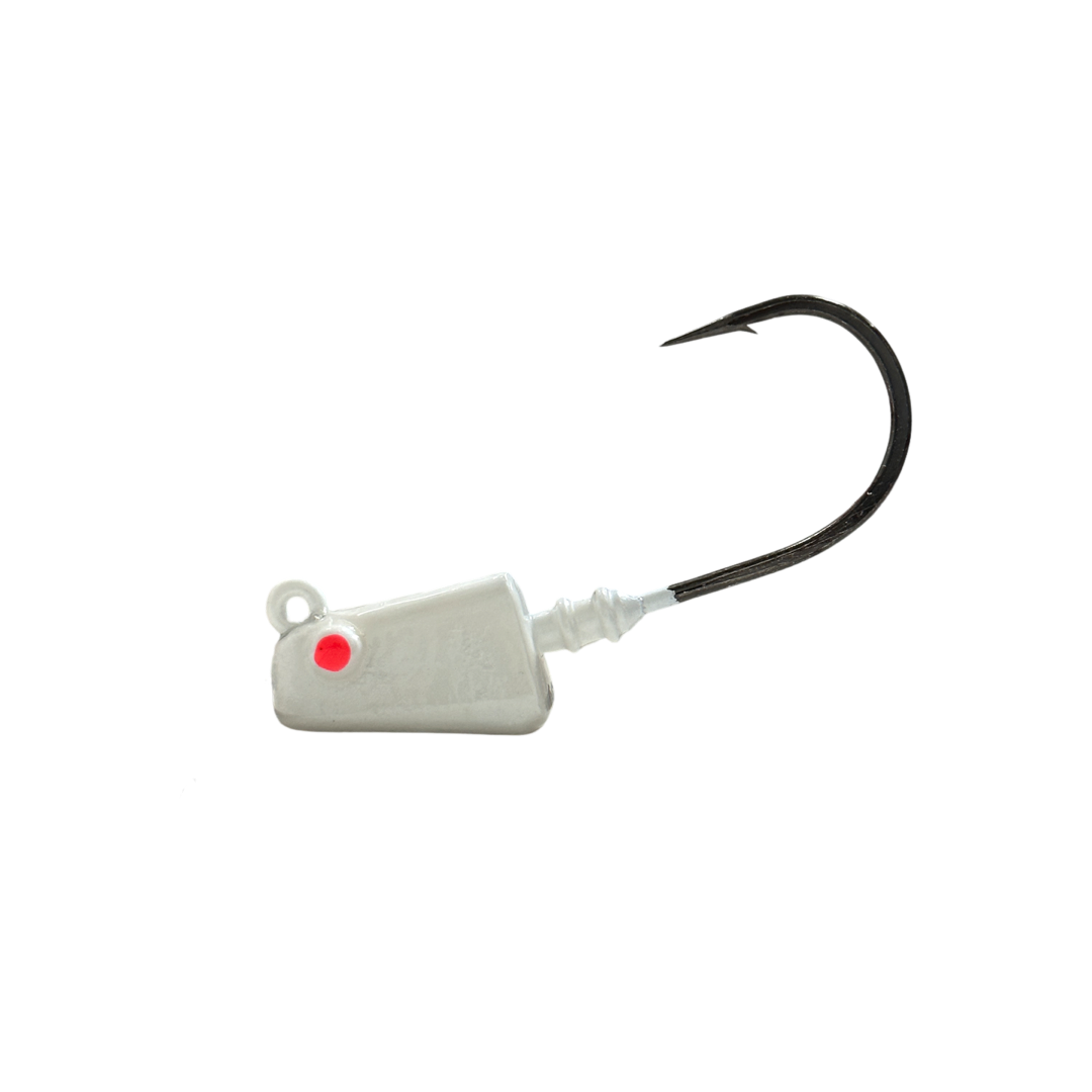 4inShrimp_Jig_Pearl- R&R Tackle Co. | Premium Saltwater Fishing Tackle. designed to handle strong current conditions where lighter shrimp baits can’t stay in place.