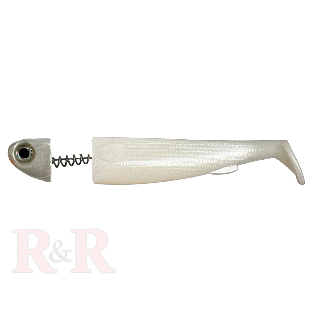 5-SlideBait- Pearl- R&R Tackle Co. | Premium Saltwater Fishing Tackle. Compatible with Mustad Jhook, circle hook, or your choice of hook.  