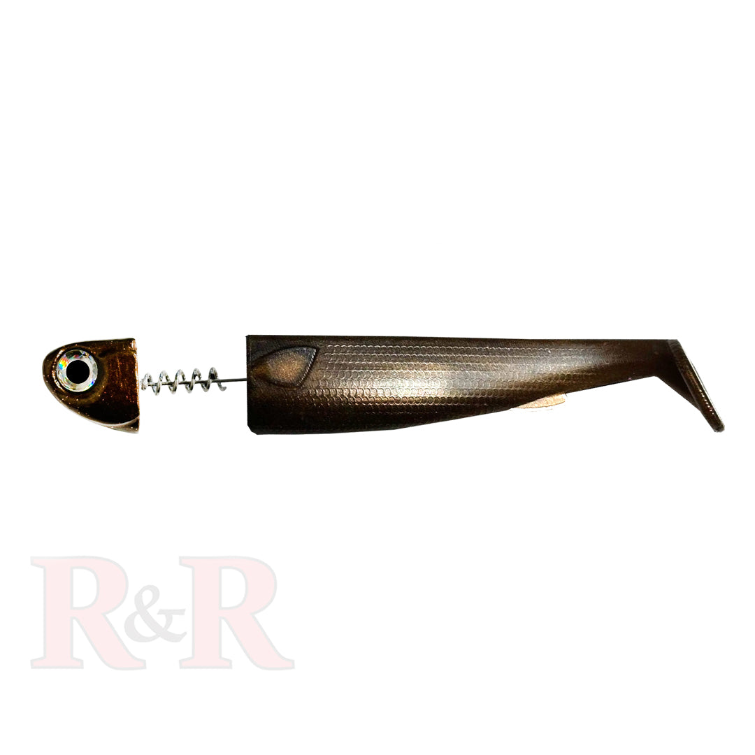 5-SlideBait-RootBeer- R&R Tackle Co. | Premium Saltwater Fishing Tackle.  2 tails per pack, perfect for enhancing your performance on every fishing trip.