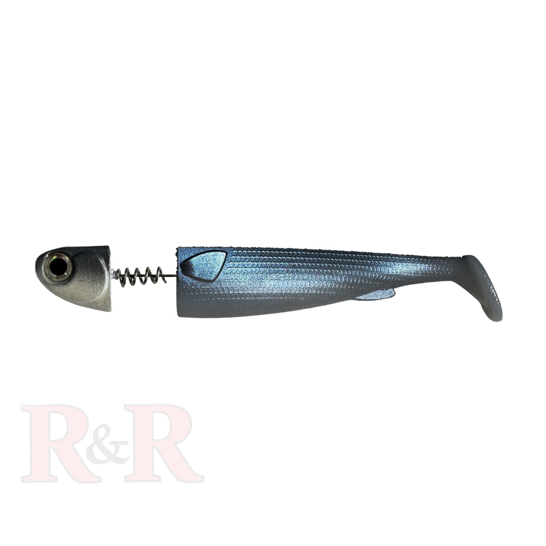 5-SlideBait-mullet-R&R Tackle Co. | Premium Saltwater Fishing Tackle. Line-through design allows the lure to slide up the leader when a fish jumps or runs—reducing the chance of losing the catch. 
