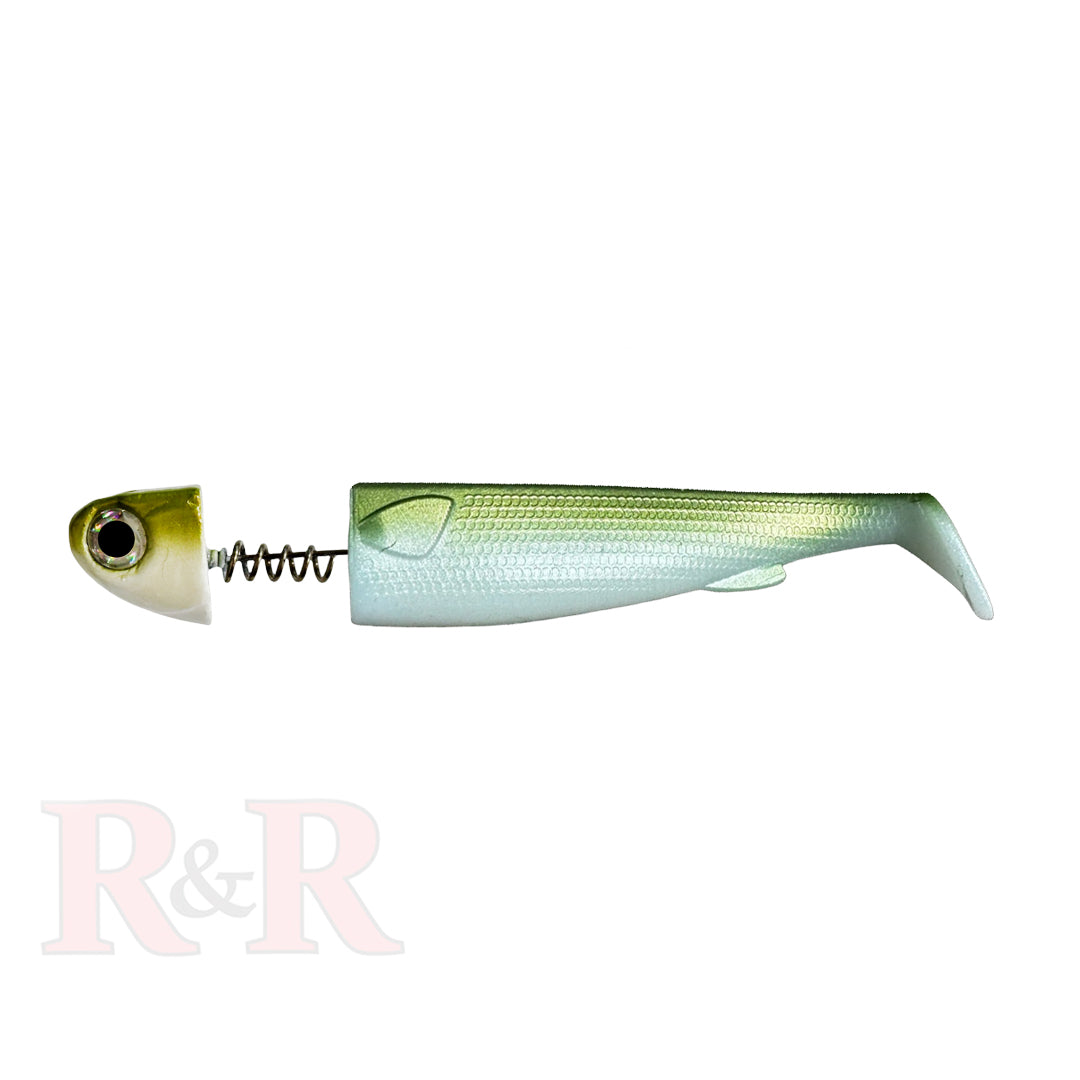 5-SlideBait-olive- R&R Tackle Co. | Premium Saltwater Fishing Tackle. Coated with a transparent finish to withstand the challenges of saltwater and big predator. 