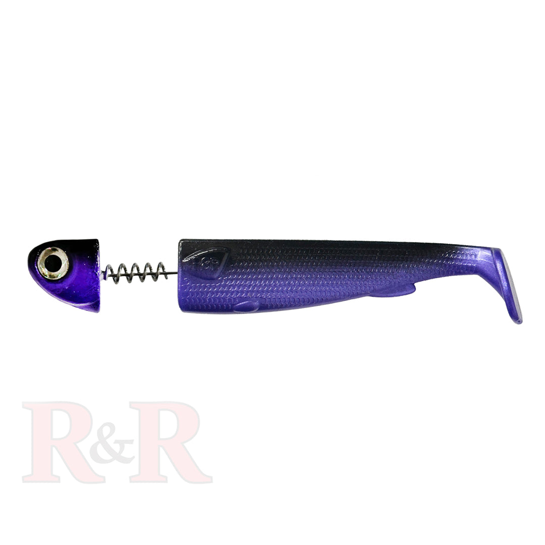 5" SlideBait -phamton-R&R Tackle Co. | Premium Saltwater Fishing Tackle. Includes: 2 Slidebait Jigheads with 7/0 Black Nickel 2x Strong Short Shank Hooks, 2 Hand-injected soft plastic Slidebait Tails, perfectly designed to screw onto the jigheads. 