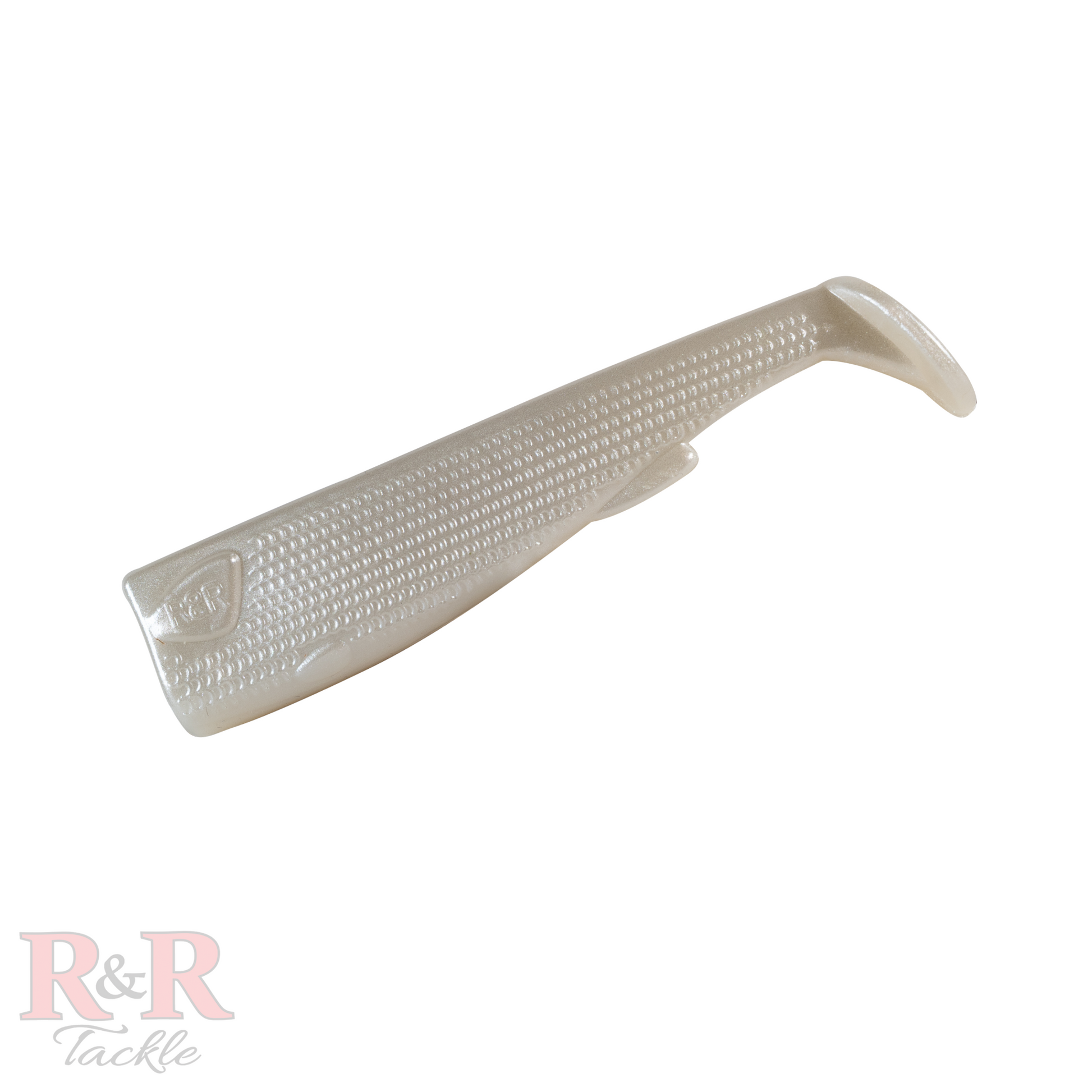 5_SlideBait_Tail_Pearl - R&R Tackle Co. | Premium Saltwater Fishing Tackle. 2 tails per pack, perfect for enhancing your performance on every fishing trip. 