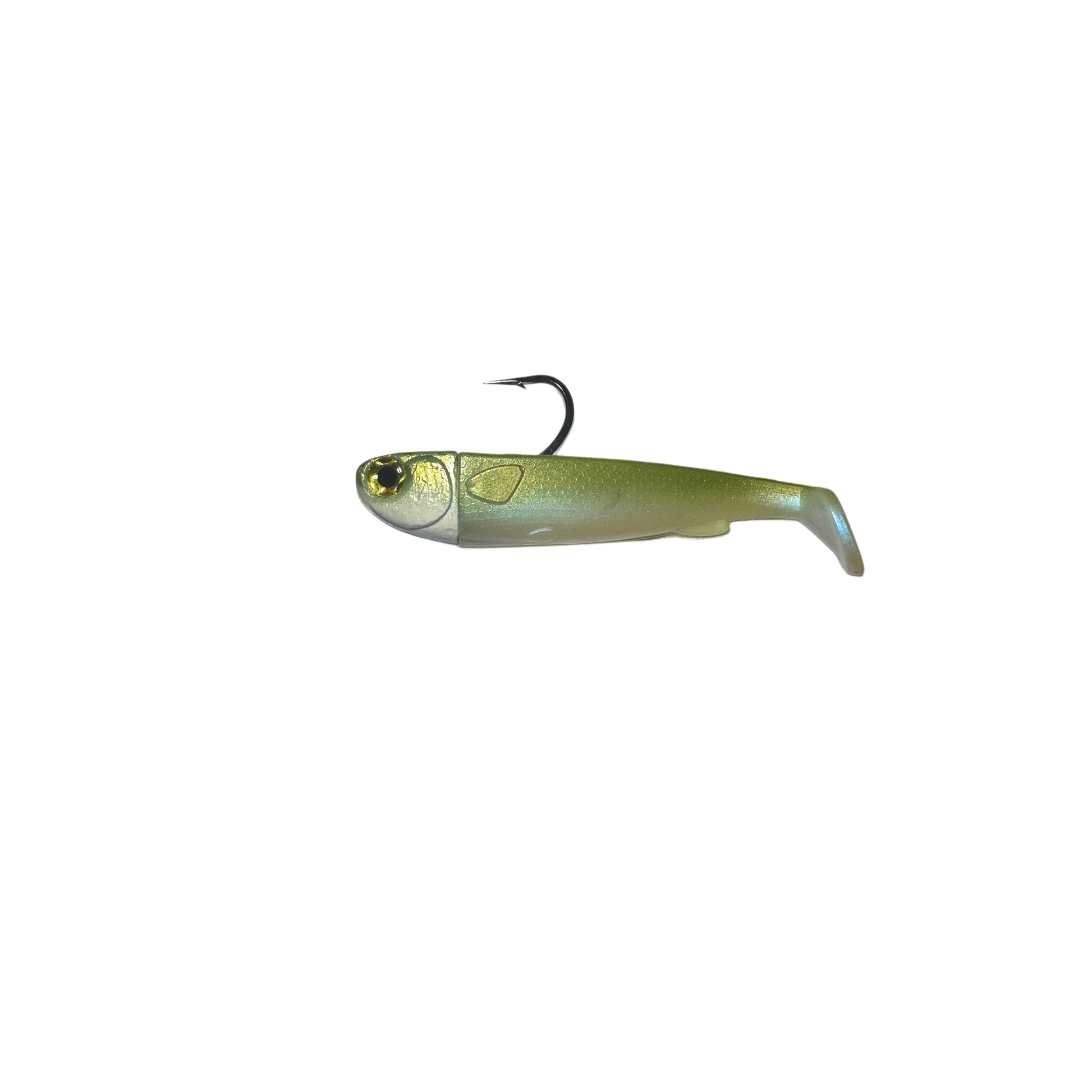 5in Slide Bait Rigg Olive.  R&R Tackle Co. | Premium Saltwater Fishing. R&R Tackle 5” Slide Bait designed to protect the soft tail and stay hooked up longer