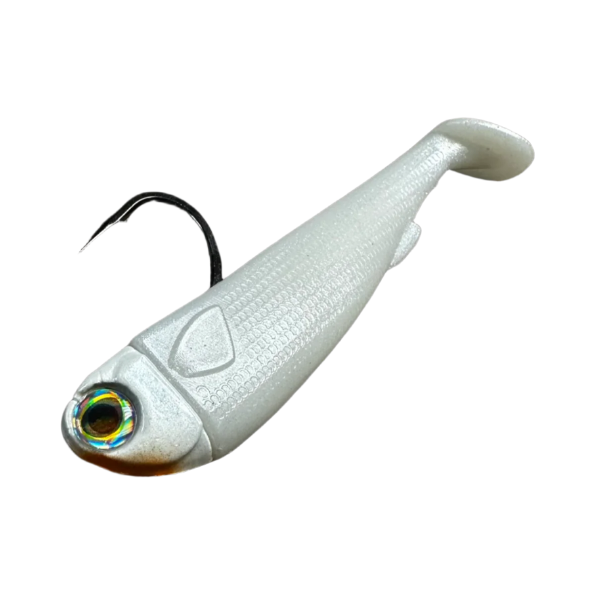 5in Slide Bait Rigg Pearl .R&R Tackle Co. | Premium Saltwater Fishing. 5-inch Slide Bait R&R Tackle pre-rigged line-through lure with saltwater jighead