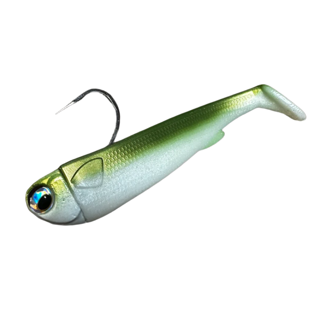 8in Slide Bait Rigg Olive .R&R Tackle Co. | Premium Saltwater Fishing. 8-inch Slide Bait R&R Tackle pre-rigged line-through lure with 7/0 Duratin hooks for saltwater fishingTackle. 