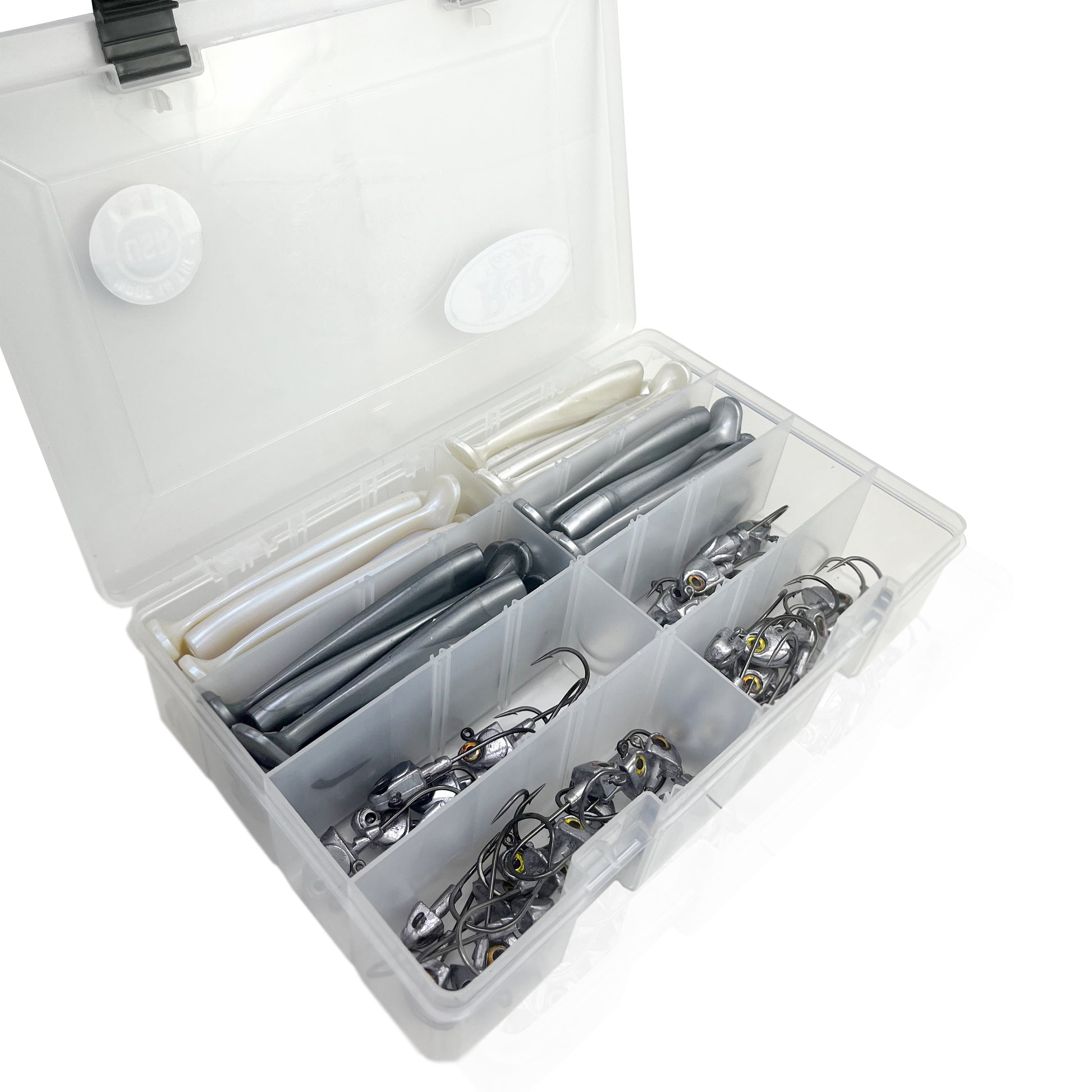 Bulk Bottom Sweeper Swimbait Box
Success-R&R Tackle Co. | Premium Saltwater Fishing Tackle. If you're a passionate swimbait fisherman, this offer is perfect for you. R&amp;R Tackle has designed this special package to provide you with a variety of high-quality jigheads and tails, giving you everything you need for your fishing trips. 