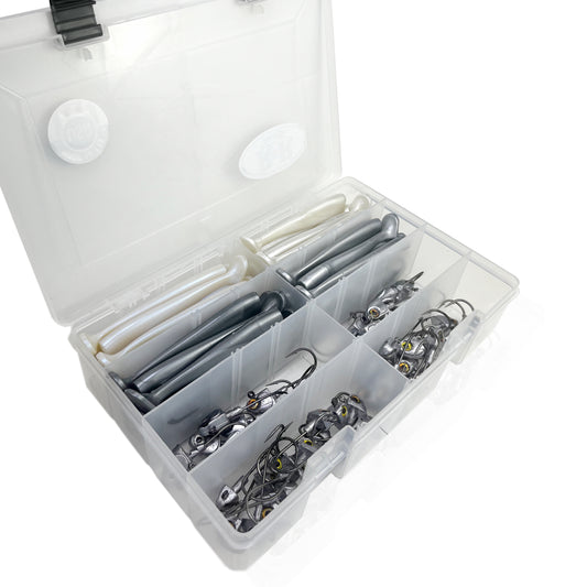 Bulk Bottom Sweeper Swimbait Box
Success-R&R Tackle Co. | Premium Saltwater Fishing Tackle. If you're a passionate swimbait fisherman, this offer is perfect for you. R&amp;R Tackle has designed this special package to provide you with a variety of high-quality jigheads and tails, giving you everything you need for your fishing trips. 