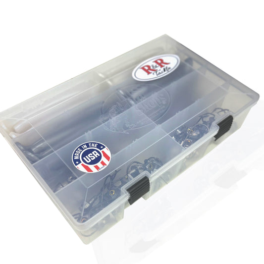 R&R Tackle Co. | Premium Saltwater Fishing Tackle. Bulk Tackle box with swimbaits and jig heads, in 4 colors ready to fish.