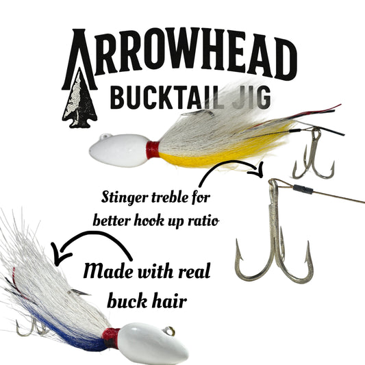 Arrowhead Bucktail Jigs with Stinger – Deep Drop Jig for Snapper, Grouper, Kingfish & More