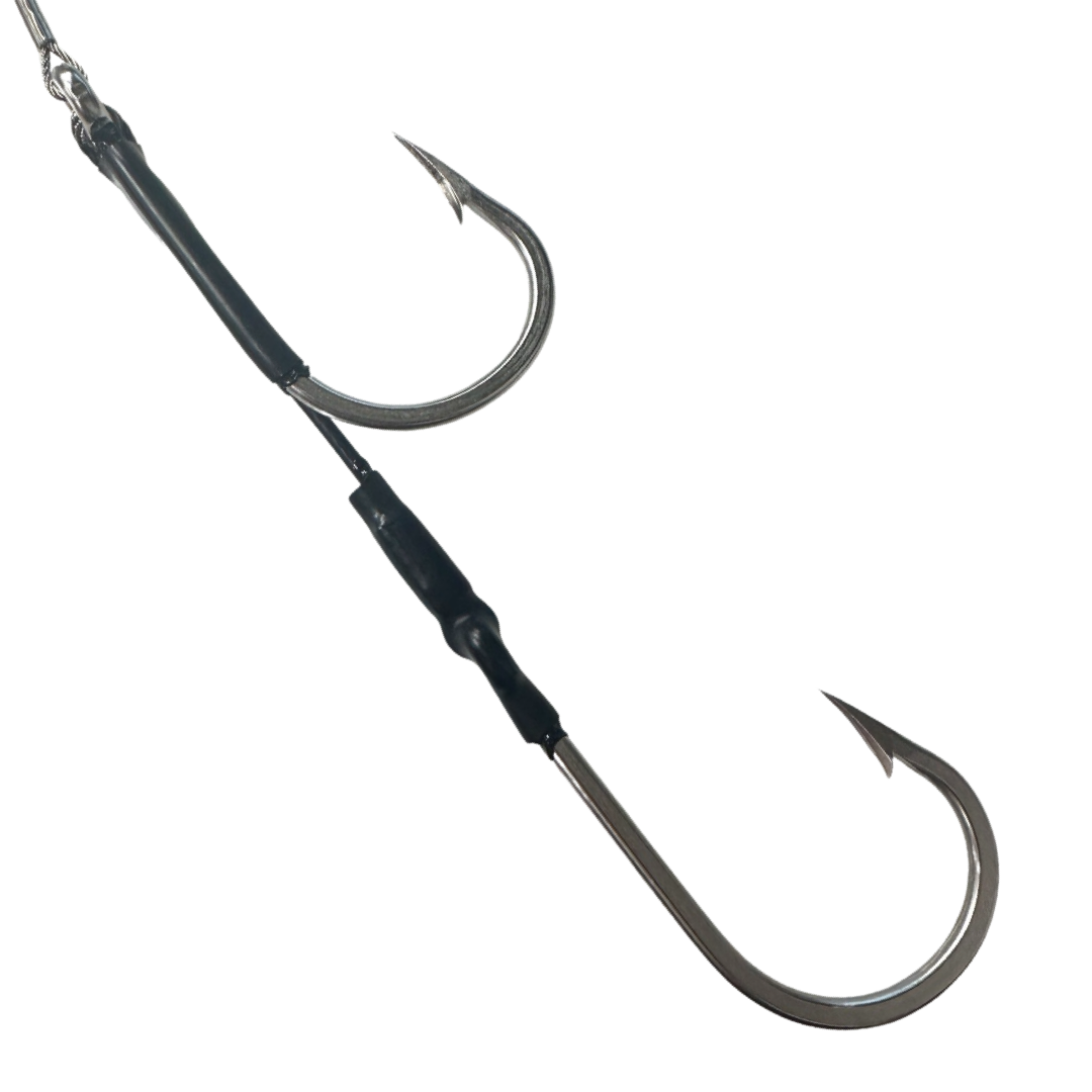 double rusty fish hook Double Hook Wahoo Rig – 500lb Cable, Big Game Stainless Steel Hooks (4 –  R&R Tackle Co