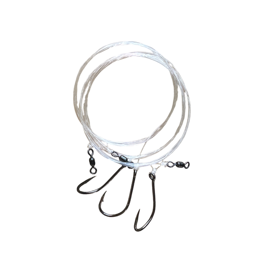 Fish_Finder_Rigs - R&R Tackle Co. | Premium Saltwater Fishing Tackle. Are designed for bottom fishing and surfcasting, allowing the fish to take the bait without feeling resistance before the hook is set. Built with high-quality materials, they combine strength, stealth, and durability to handle the most demanding conditions. Each rig measures 24" in length, making them ideal for versatile fishing applications.