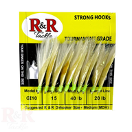 R&R Tackle GI 10 Sabiki Rig is a premium tournament-grade bait rig designed for serious saltwater anglers. This rig features 10 ultra-sharp size 15 hooks tied to a strong 40lb monofilament main line and 20lb monofilament branch lines—perfect for withstanding tough conditions and aggressive baitfish.