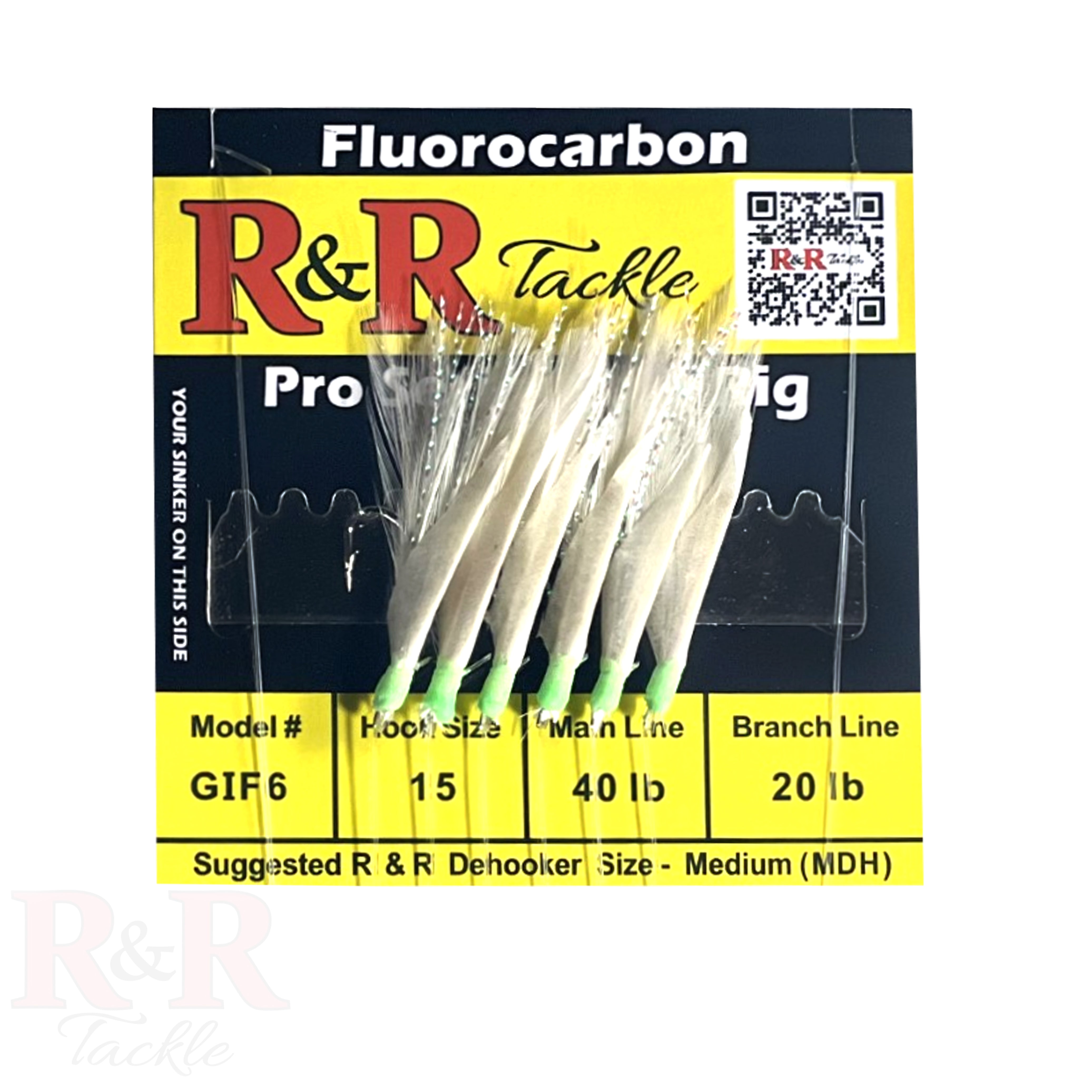 GIF6 Fluorocarbon bait rigs - 6 (Size 15) with white feather & green ...