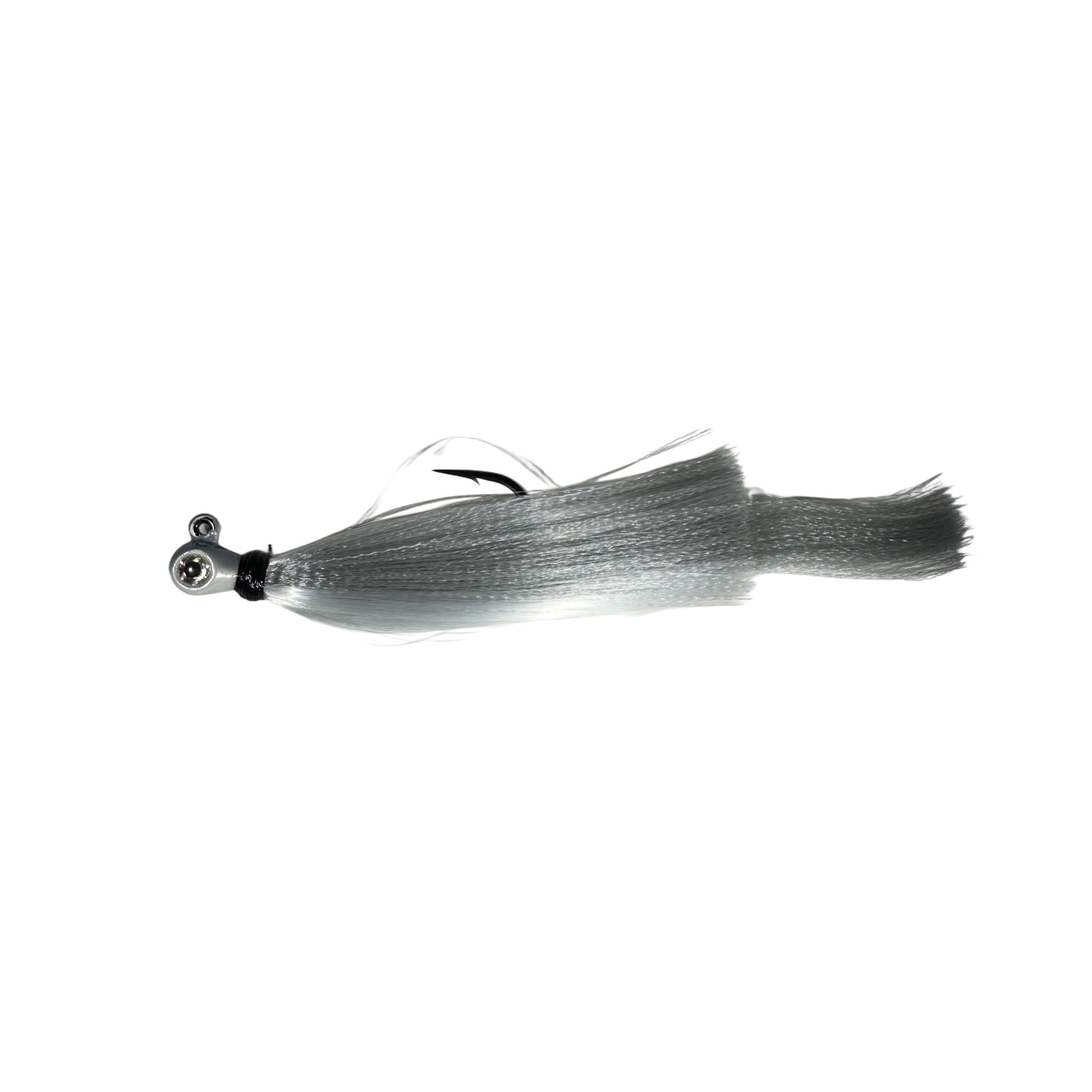 R&R Tackle Aspirin Head Ghost, Jig, Flare hawk,  9/0 black nickel hook, nylon hair,