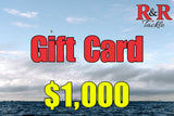 Gift Cards $1000. R&R Tackle Co. | Premium Saltwater Fishing Tackle.  Perfect for birthdays, holidays, tournaments, or last-minute gifts, our gift cards give anglers access to premium fishing gear built for performance and durability—whether they’re chasing offshore giants or dialing in their everyday setup.