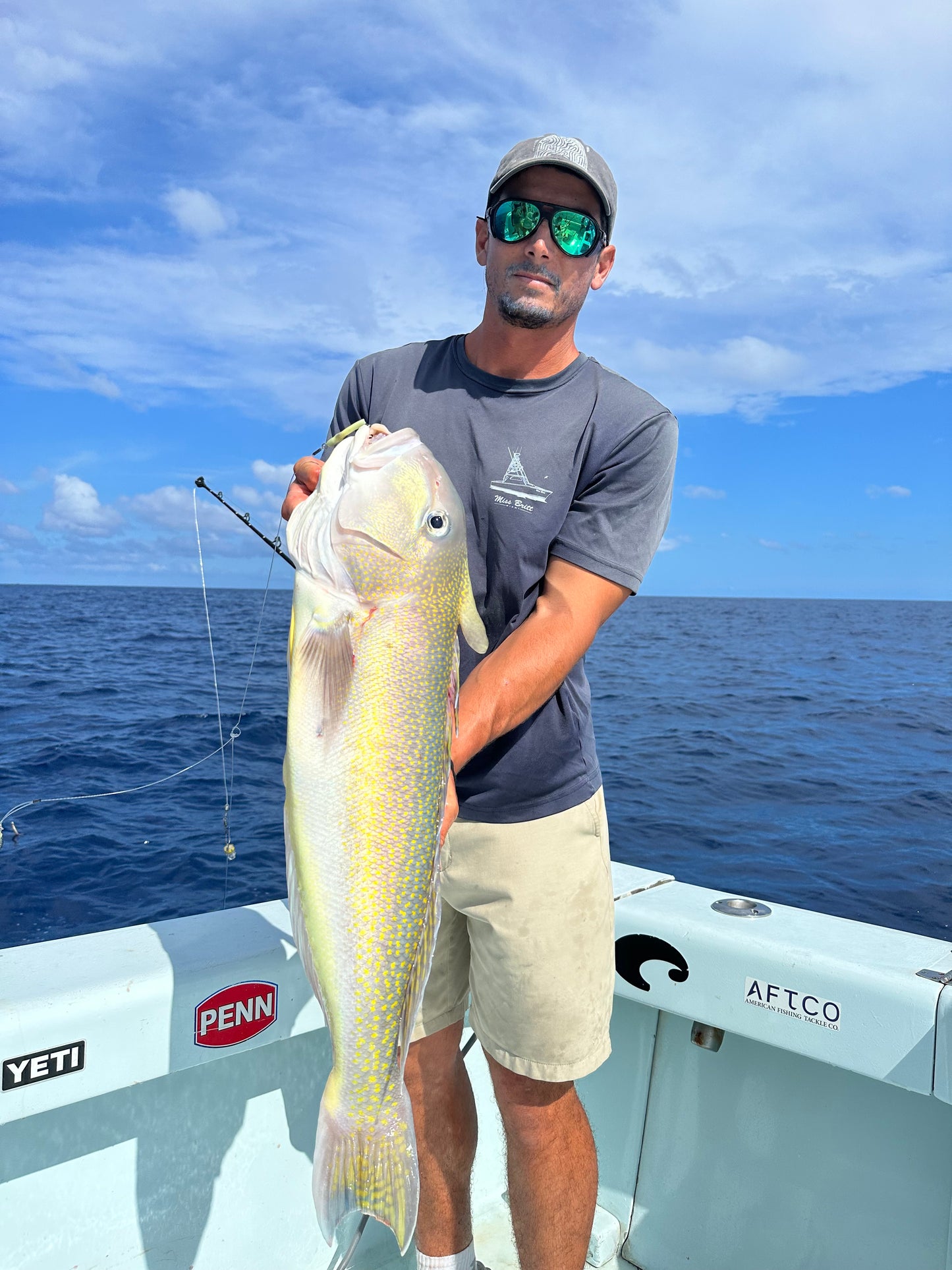 Golden tile fish caught deep dropping off Miami using the hand tied deep drop rig. R&R Tackle.